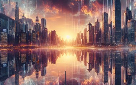 Prompt AI Bing Image Creator untuk membuat gambar kota futuristik masa depan dengan suasana senja