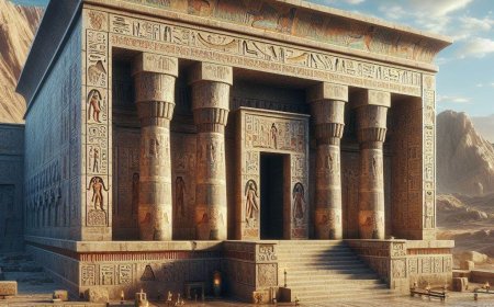 Prompt AI Bing Image Creator untuk membuat gambar kuil mesir kuno dengan hieroglif