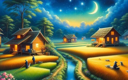Prompt AI Bing Image Creator untuk membuat gambar lukisan pemandangan malam hari