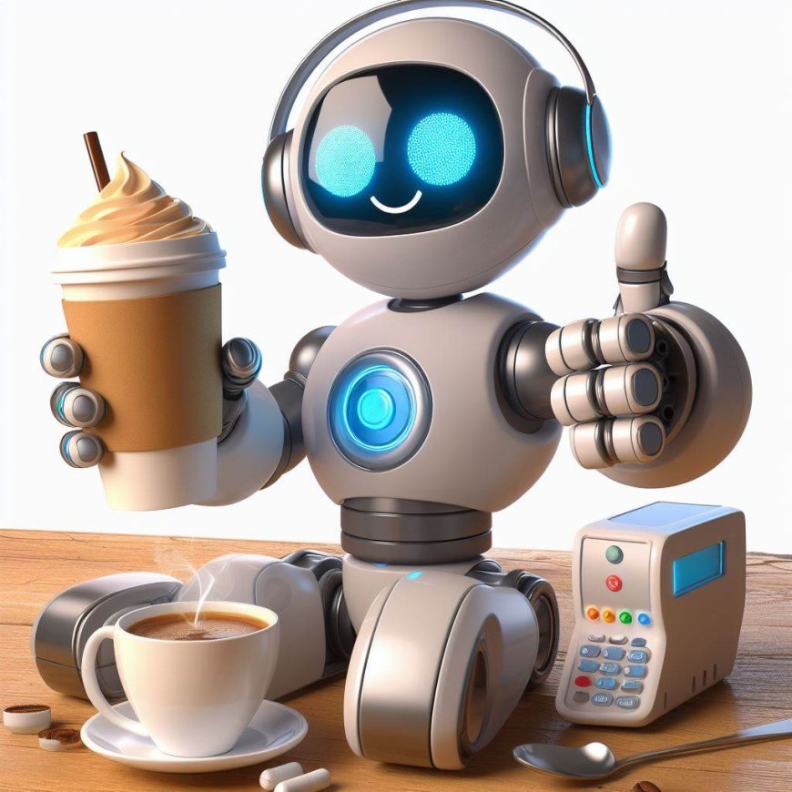 Prompt AI Bing Image Creator untuk membuat gambar robot yang menyajikan kopi
