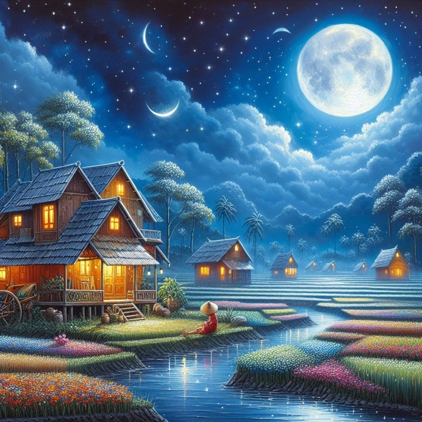 Prompt AI Bing Image Creator untuk membuat gambar lukisan pemandangan malam hari